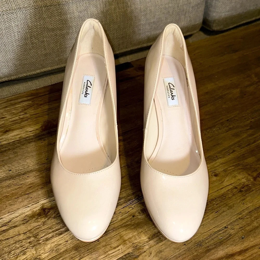 CLARKS NARRATIVE KENDRA SIENNA NUDE PATENT ROSE PALE LEATHER 9.5 WOMEN SHOE - Picture 2 of 16